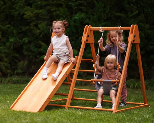 Miniadventures lekset för småbarn (3 i 1) fällbar rutschkana, gunga och klätterställning | inomhus och utomhus